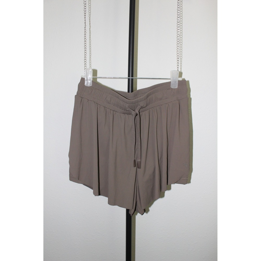 JoyLab Womens 2-in-1 Ribbed Running Shorts Taupe Brown Small Elastic Waist Gym‎